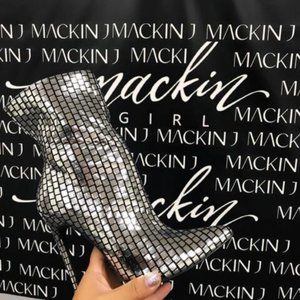 Sexy Shiny Silver Tile Print 5" High Heel Ankle Boots